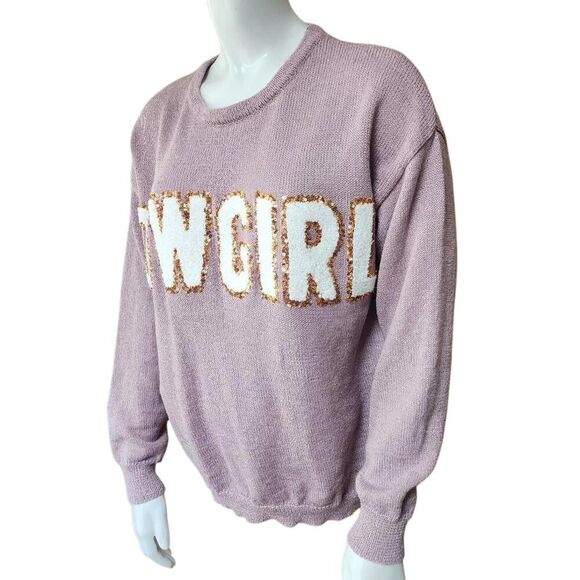 Simply Southern Cozy Cowgirl Lilac Sweater with Sequins - Picture 1 of 5